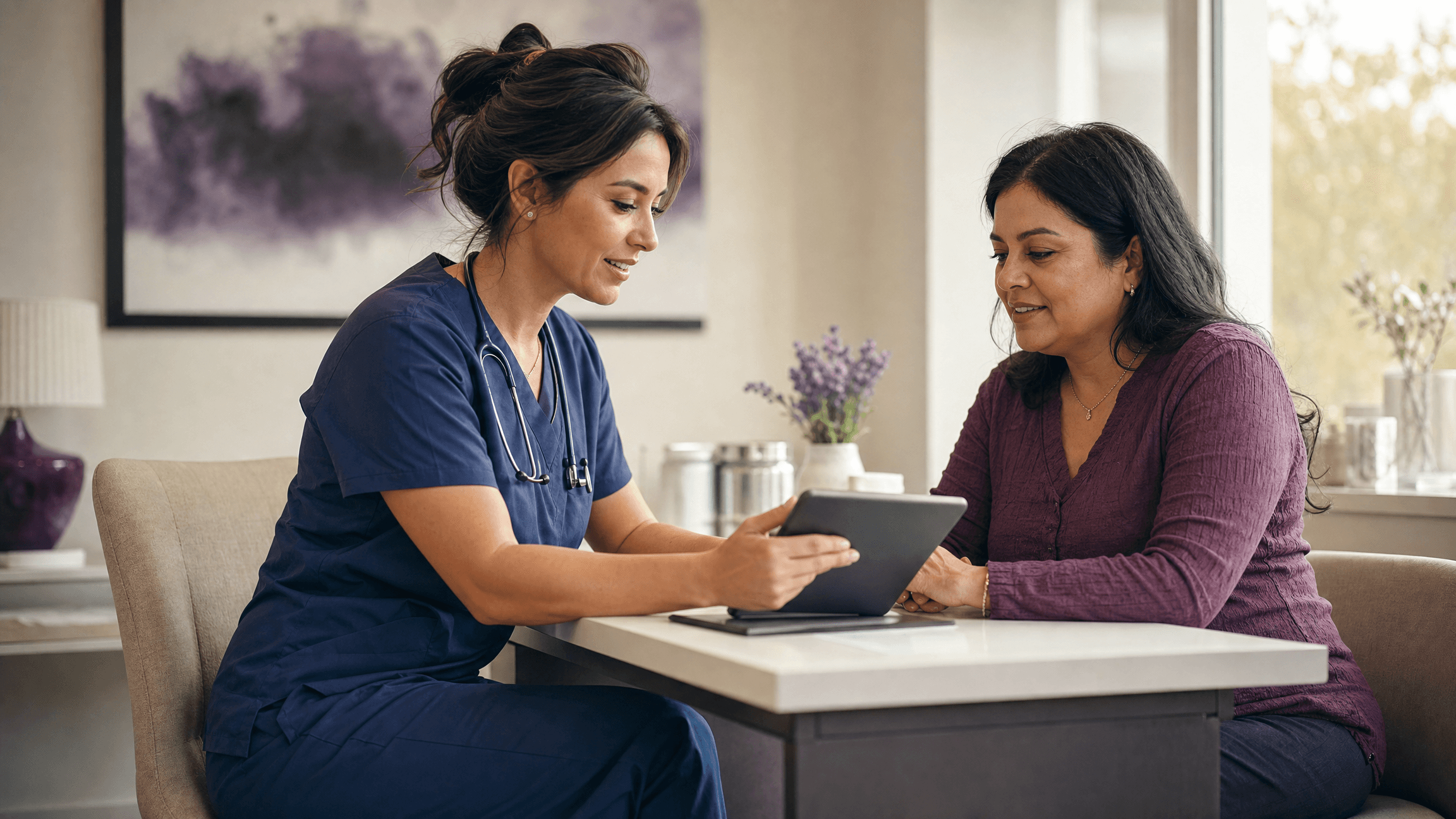 A nurse practitioner reviewing lab results with a patient during a consultation